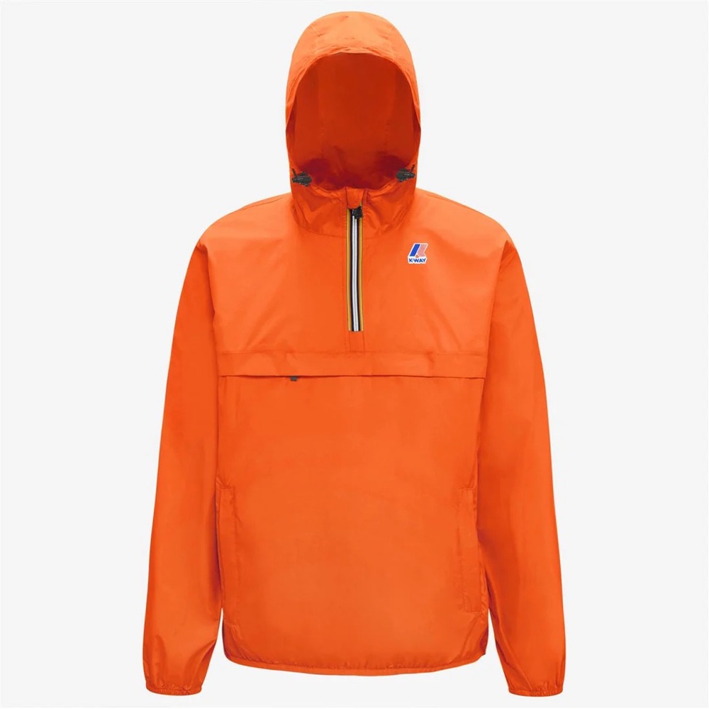 K-WAY UNISEX LEON PACKABLE QUARTER ZIP WINDBREAKER/RAIN JACKET - light orange
